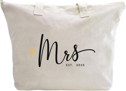 Mrs. Bag 2025 Future Mrs Bride Gifts for Wedding Engagement Bachelorette Party Honeymoon Bridal Shower Gifts for Bride to Be Tote Canvas Cotton Beach Shoulder Bag with Zipper and Pocket