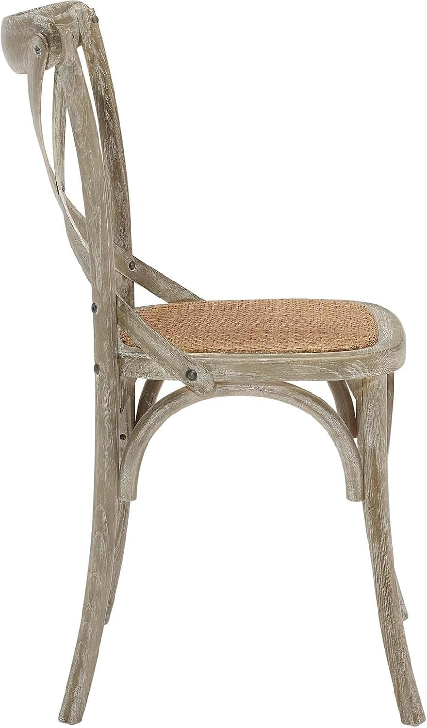 Gear Rustic Modern Farmhouse Elm Wood Rattan Dining Chair in Gray