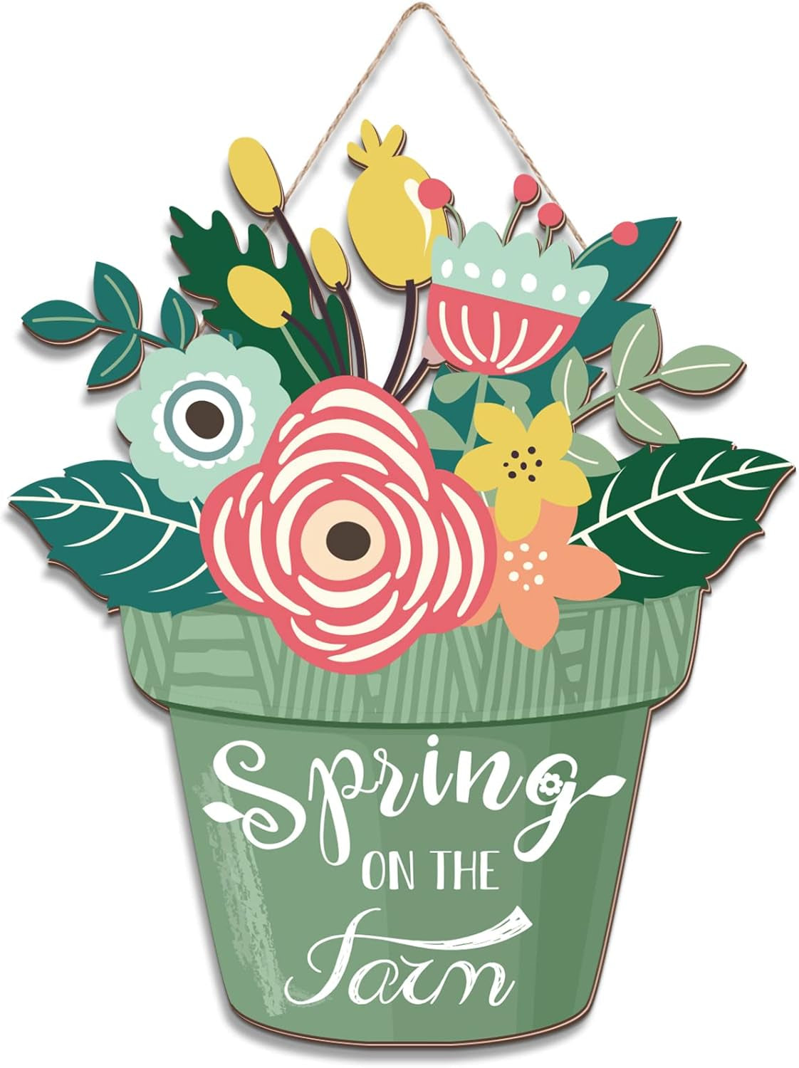 Hello Spring Decorations for Home Spring Welcome Wreaths Sign for Front Door for Home Hanging Sign(Spring on the Farm Style)