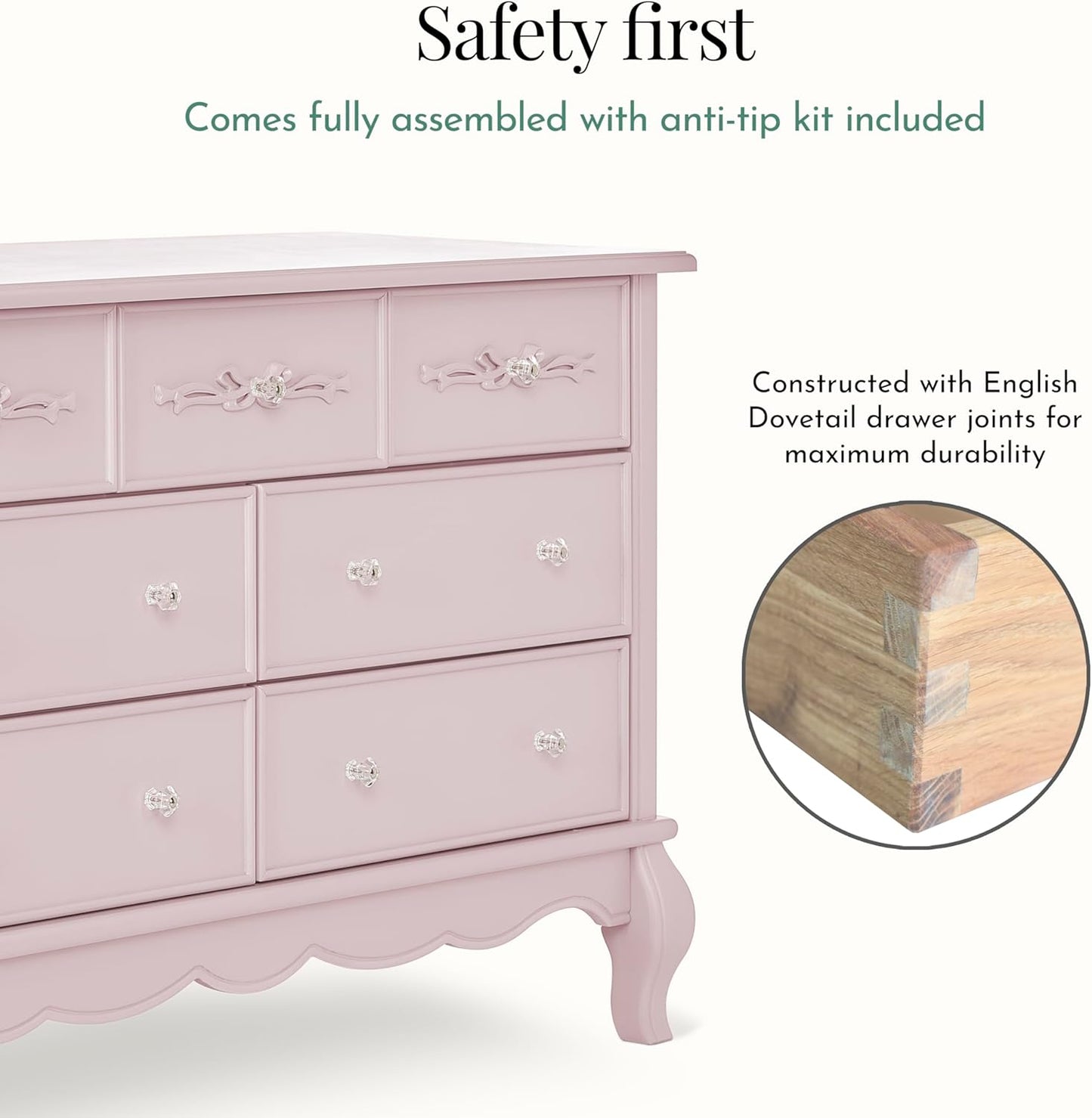 Aurora 7 Drawer Double Dresser, Dusty Rose