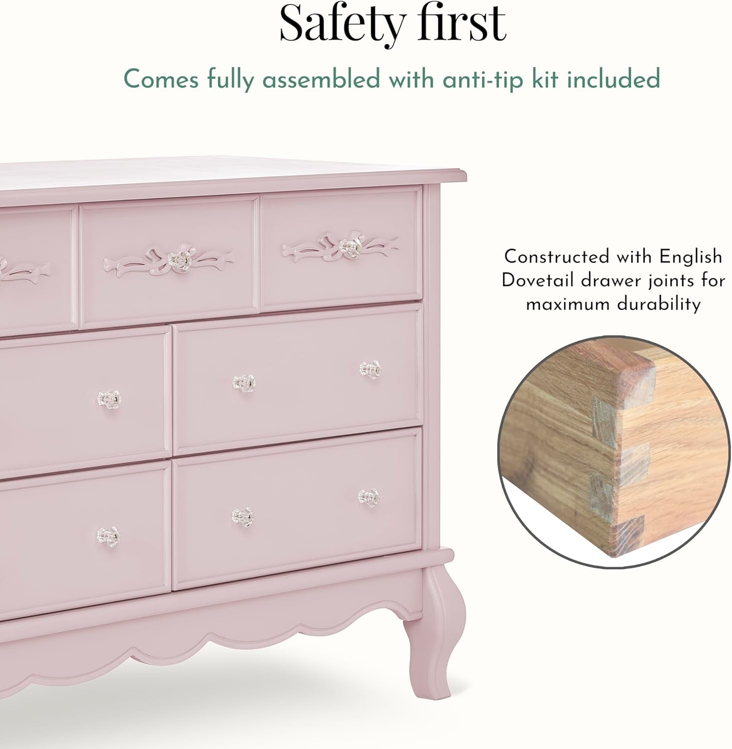 Aurora 7 Drawer Double Dresser, Dusty Rose