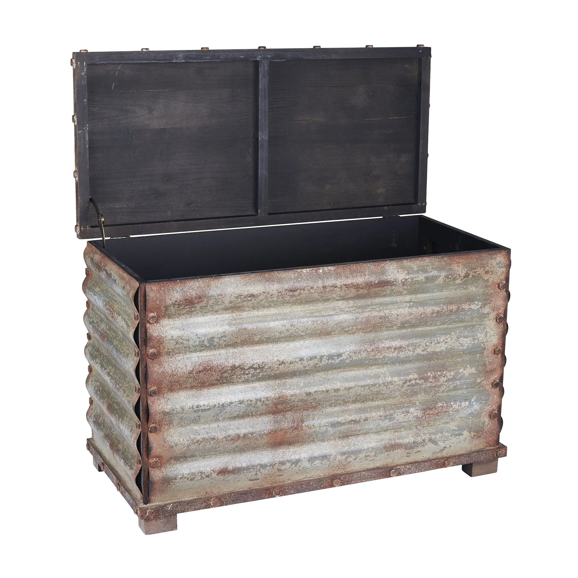 Corrugated Metal Storage Trunk, Rustic Silver, Small