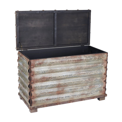 Corrugated Metal Storage Trunk, Rustic Silver, Small