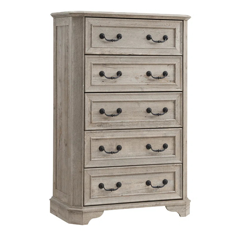 Theron Farmhouse 5 Drawer Bedroom Dresser, Wood Tall Chest of Drawers, Closet Storage for Bedroom