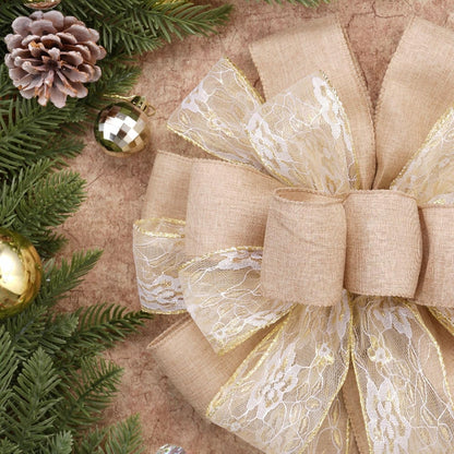 Christmas Tree Topper,Christmas Ornament with Glitter Satin Mesh Streamer,For Your Christmas Decor (Circle Tree Topper, Beige)