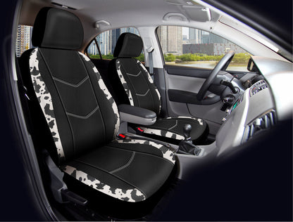 Universal Fit Black,White Cow Faux Leather Car Seat and Headrest Cover, Set of 2
