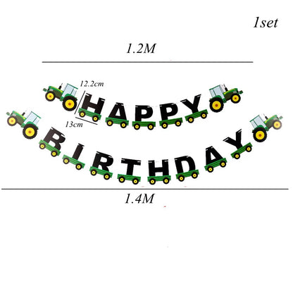 1 Set Farm Tractor Party Happy Birthday Banner Excavator Vehicle Green Theme Balloons Cake Topper Party Decoration