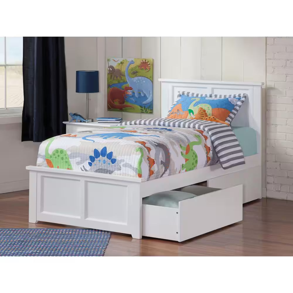 Madison White Full Platform Bed with Matching Foot Board with 2-Urban Bed Drawers