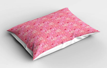 Pig Pillow Sham, Funny Snouts of Pigs with Different Emotions and Happy Animal Faces Tile Pattern, Decorative Standard Queen Size Printed Pillowcase, 30" X 20", Pale Pink