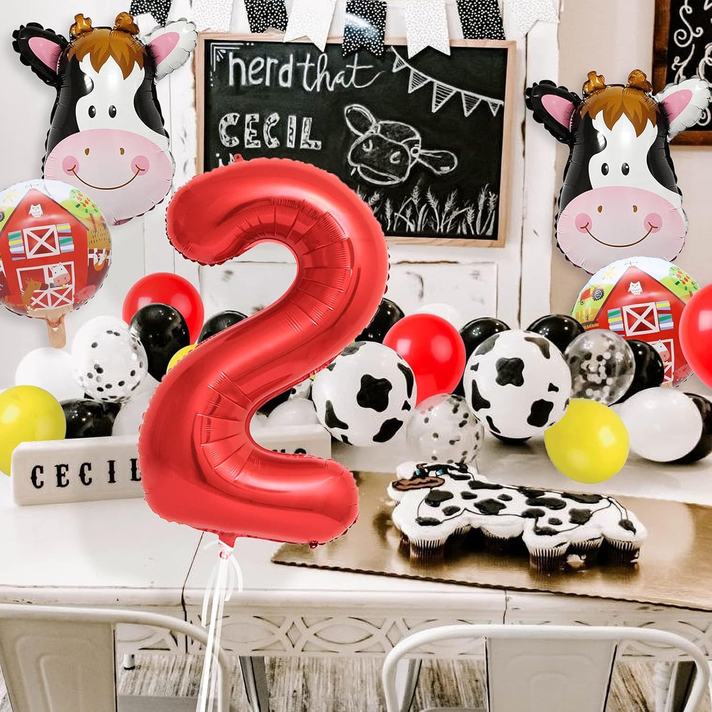 Cow Balloons for Farm Animal 2Nd Birthday Party Decorations Cow Print Barnyard Balloon Supplies with Large Number 2 Balloon