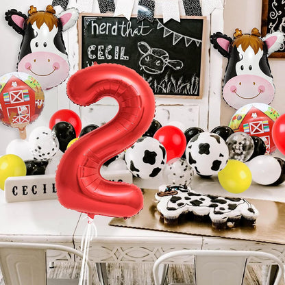 Cow Balloons for Farm Animal 2Nd Birthday Party Decorations Cow Print Barnyard Balloon Supplies with Large Number 2 Balloon