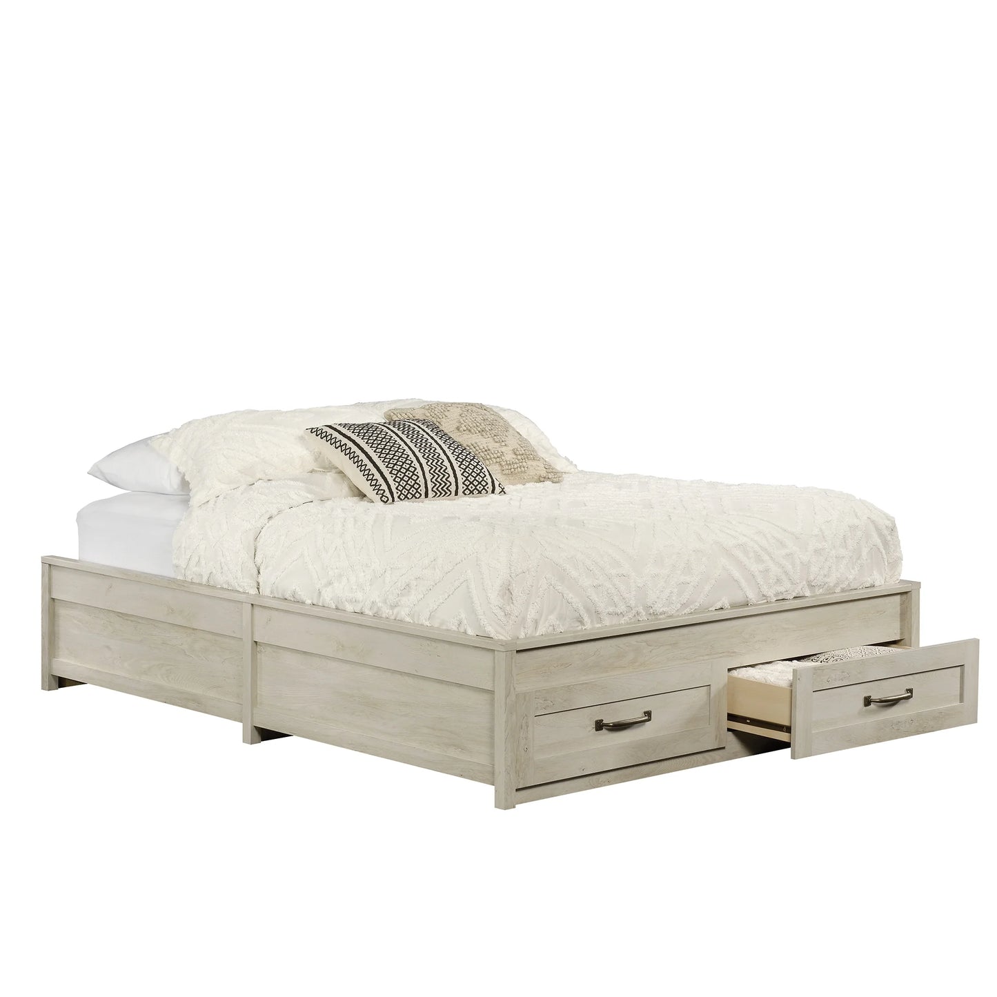 Modern Farmhouse Queen Platform Bed, Rustic White Finish