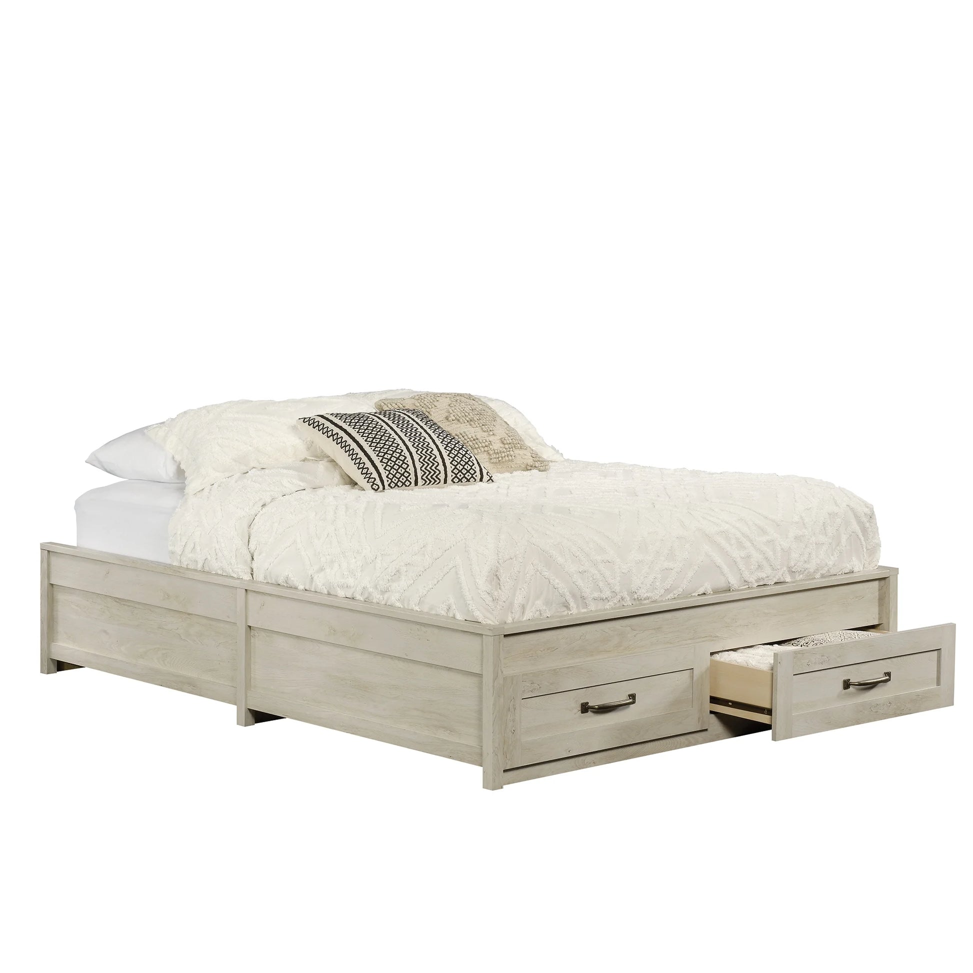 Modern Farmhouse Queen Platform Bed, Rustic White Finish