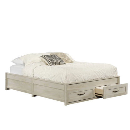 Modern Farmhouse Queen Platform Bed, Rustic White Finish