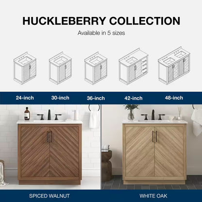 Huckleberry 36 In. Single Sink Weathered Tan Bath Vanity with White Engineered Marble Top (Assembled)