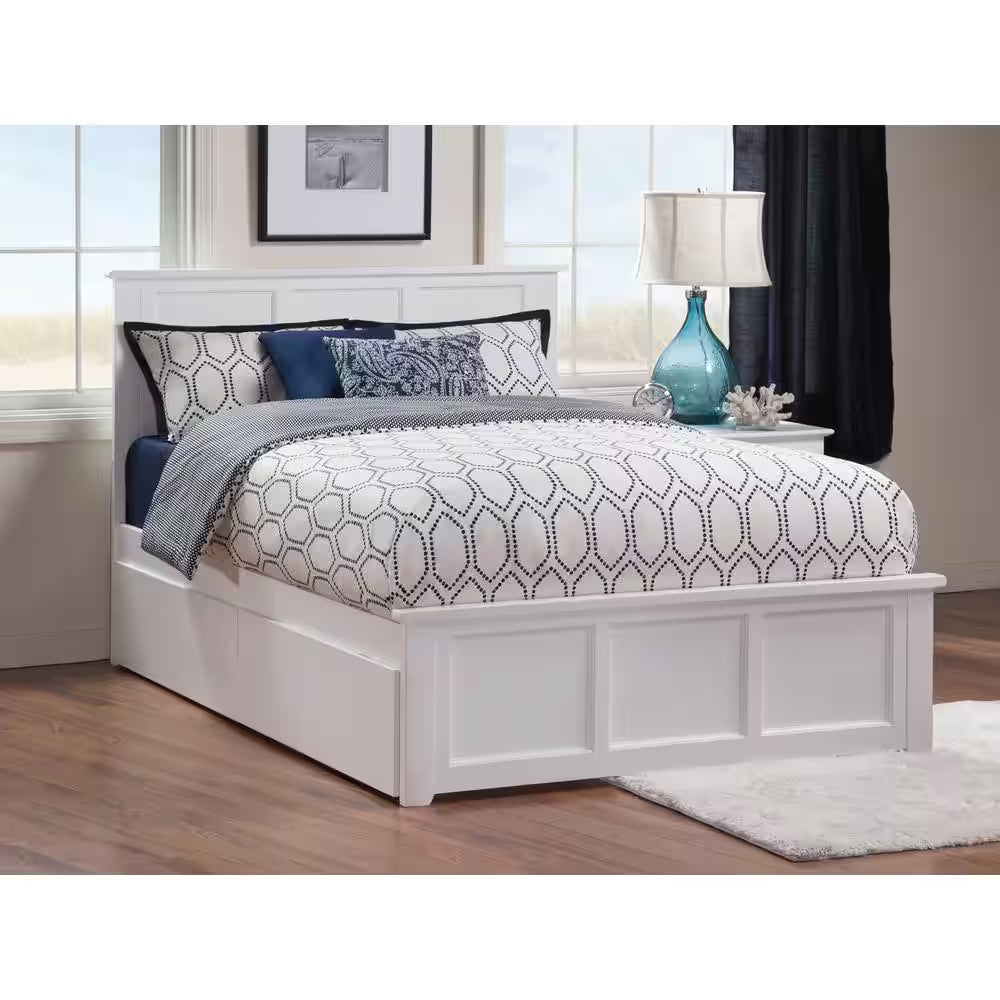 Madison White Full Platform Bed with Matching Foot Board with 2-Urban Bed Drawers