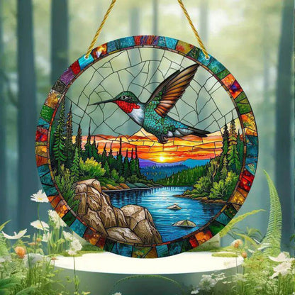 Cardinal Stained Acrylic Suncatcher Red Bird Sun Catcher Cardinal Acrylic Wall Window Hanging Ornament Hand-Painted Glass Panel Decor Christmas Birthday Gift for Grandma Birds Lover