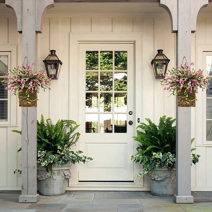 Wildflowers Hanging Basket Wreath, Artificial Spring Wreath for Front Door, Wall Hanging Flower Bucket Rustic Farmhouse Wrea