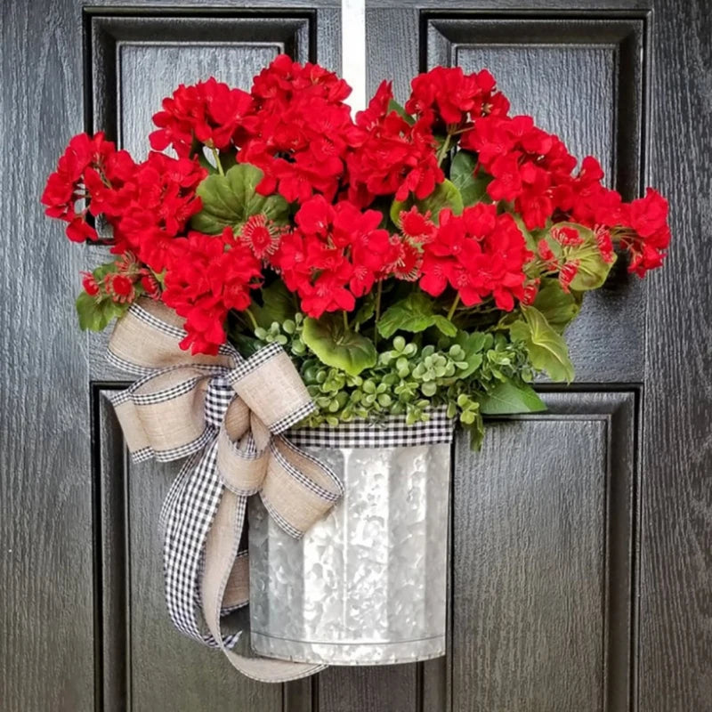 Bucket Wreath Wreaths for Front Door Spring Door Wreath Farmhouse Wreath Spring Door Decor Geranium Wreath Rustic Wreath