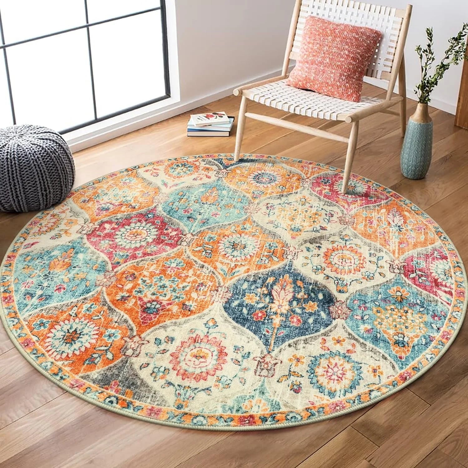 5'X7' Area Rug for Living Room Non-Slip Moroccan Indoor Washable Rug Ultra-Thin Foldable Soft Carpet Floral Accent Throw Rug for Kitchen Entryway Bathroom Bedroom Office Carpet,Grey