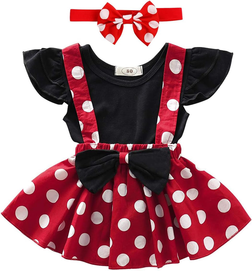 Polka Dots Tutu Costume for Baby Girl Princess 1St Birthday Party,Dress up W/Overall Suspender Skirt,Headband