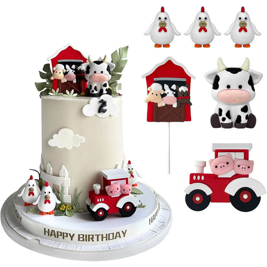 6Pcs Animal Cake Decoration Farm Birthday Cake Topper Cow Cake Decoration for Farm Animal Baby Shower Birthday Party Decorations