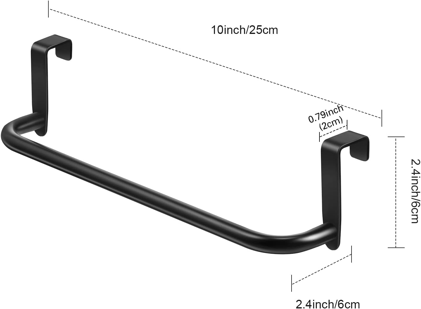 2 Pieces Metal Towel Bar Kitchen Cabinet Towel Rack Strong Steel Towel Bar Rack for Hanging on inside or outside of Doors, Home Kitchen Bathroom, Hand Towels, Dish Towels and Tea Towels (Black)