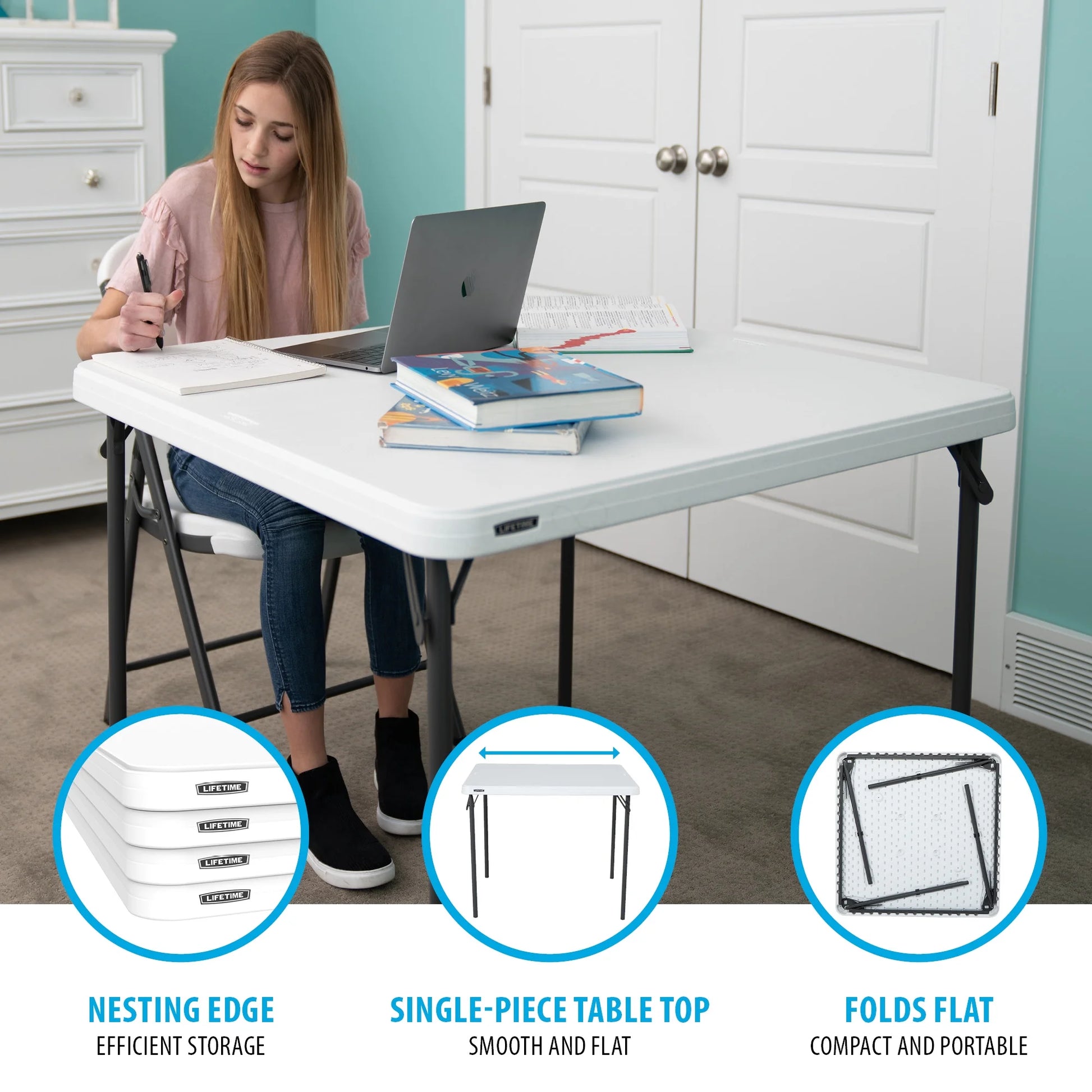 37 Inch Square Folding Table, Indoor/Outdoor Commercial Grade, White Granite (80783)