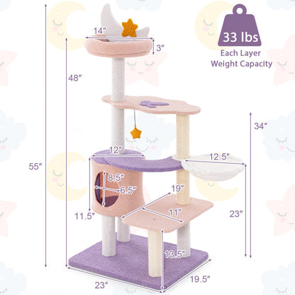 Multi-Level Cat Tower with Sisal Covered Scratching Posts for Small Cats