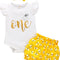 Baby Girl One Birthday Outfits Ruffle Sleeve Romper+Strawberry Shorts+Headband 3Pcs Summer Clothes