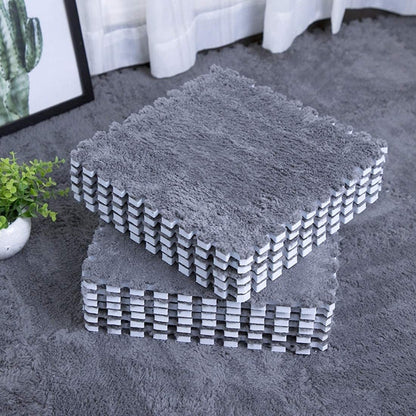 Interlocking Carpet Shaggy Soft EVA Foam Mats Fluffy Area Rugs Protective Floor Tiles Exercise Play Mat for Children Kids Room Home Parlor Bedroom (12 Pcs, Gray)