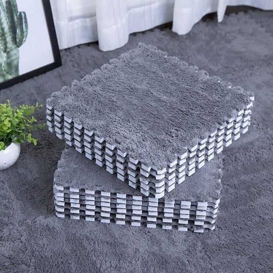 Interlocking Carpet Shaggy Soft EVA Foam Mats Fluffy Area Rugs Protective Floor Tiles Exercise Play Mat for Children Kids Room Home Parlor Bedroom (12 Pcs, Gray)