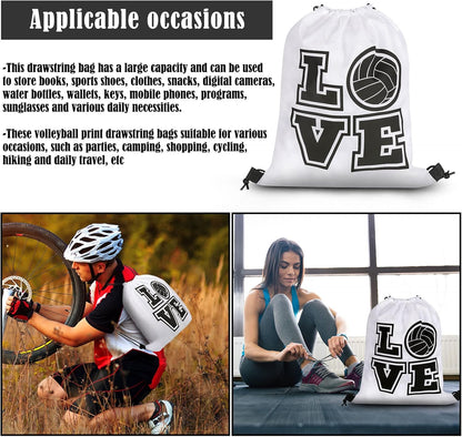6 Pcs 17.2 Inch Volleyball Bags Gifts Volleyball Drawstring Backpack Sport Party Favors for Women Men(White)