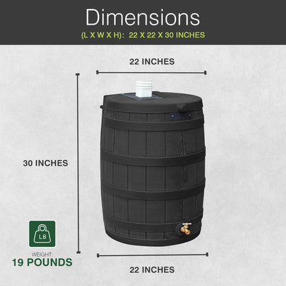 Rain Wizard 50 Gallon Plastic Rain Barrel Water Collector, Black