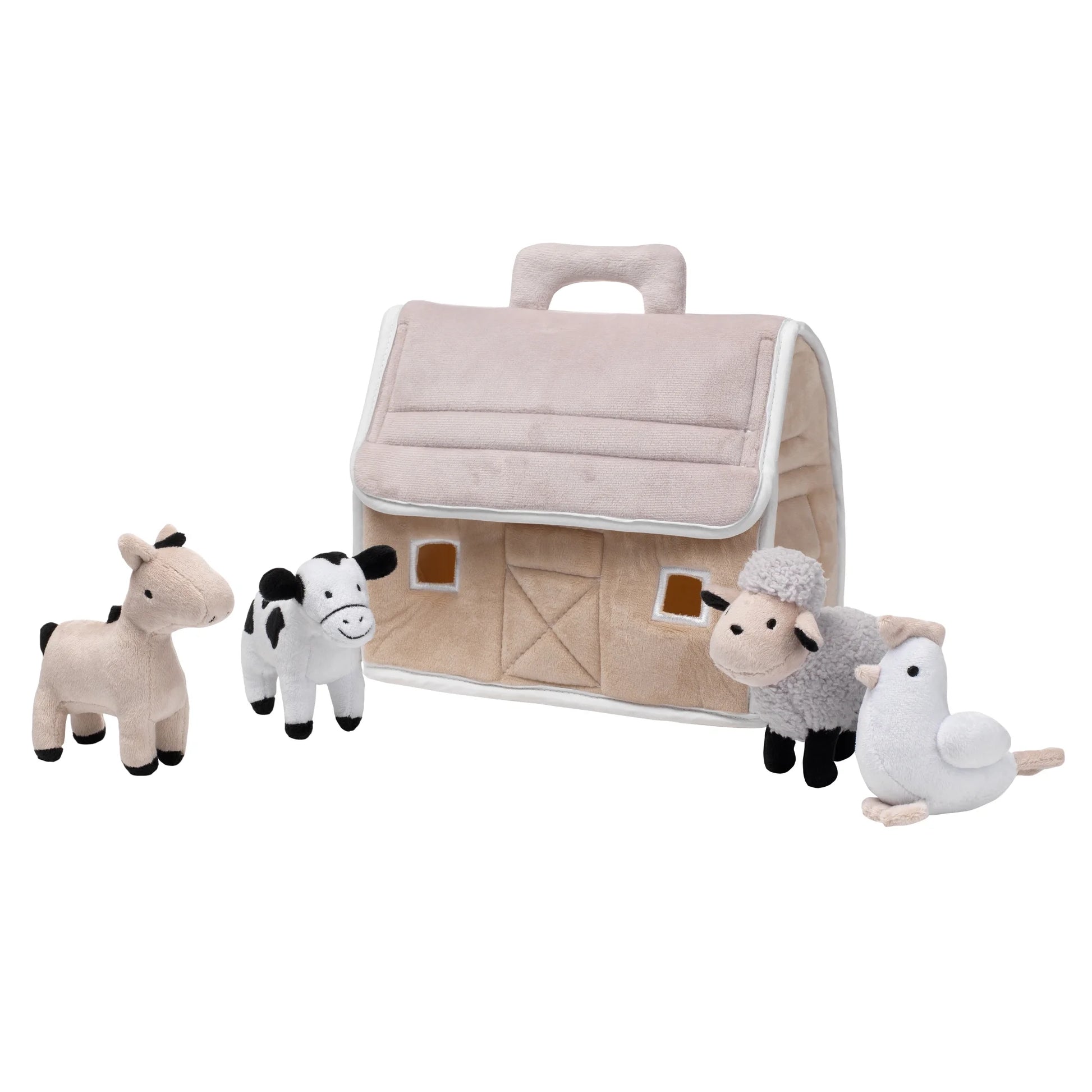 Baby Farm Plush Barn with 4 Stuffed Animals Toy - Taupe/Gray/White