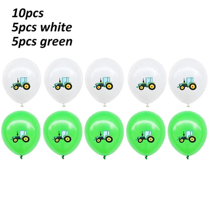1 Set Farm Tractor Party Happy Birthday Banner Excavator Vehicle Green Theme Balloons Cake Topper Party Decoration