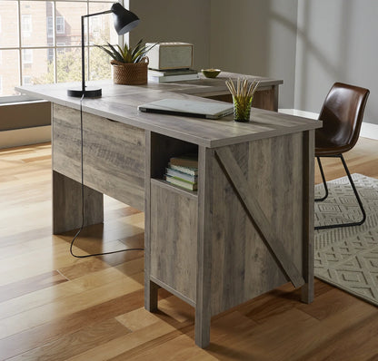 Modern Farmhouse L-Desk, Rustic Gray Finish