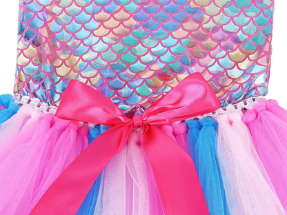 Little Girls Sequin Ariel Mermaid Princess Cosplay Dress Birthday Party Halloween Cosplay Costumes with Hairband 6-7 Years