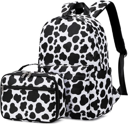 Cow Print Girls Backpack Set for Teens Backpacks School Bookbags with Lunch Bag (Cow Print)