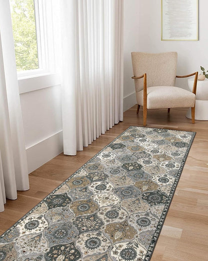 5'X7' Area Rug for Living Room Non-Slip Moroccan Indoor Washable Rug Ultra-Thin Foldable Soft Carpet Floral Accent Throw Rug for Kitchen Entryway Bathroom Bedroom Office Carpet,Grey