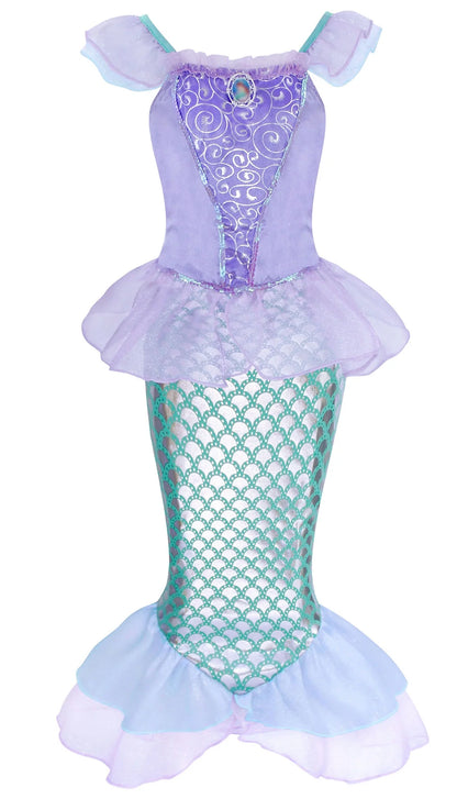 Mermaid Dresses for Girl Ariel Princess Dress up Clothes Mermaid Costume up Kids Birthday Party Cosplay Role Play Clothes 140 Cm 9-10 Years