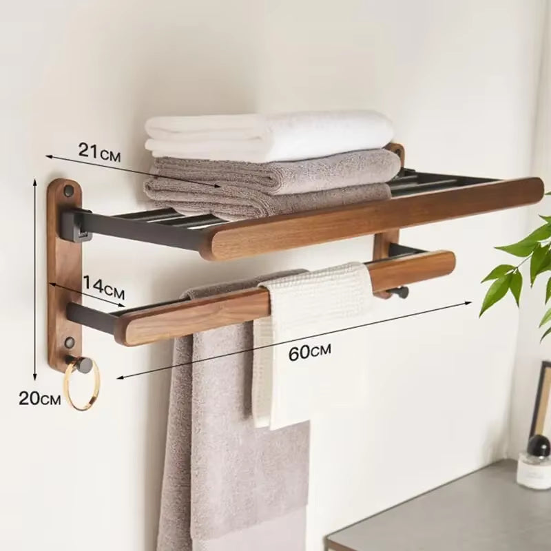 Walnut Wood Black Bathroom Hardware Set Bathroom Towel Rack Towel Rack Toilet Paper Holder Towel Bar Shelf Bathroom Accessories
