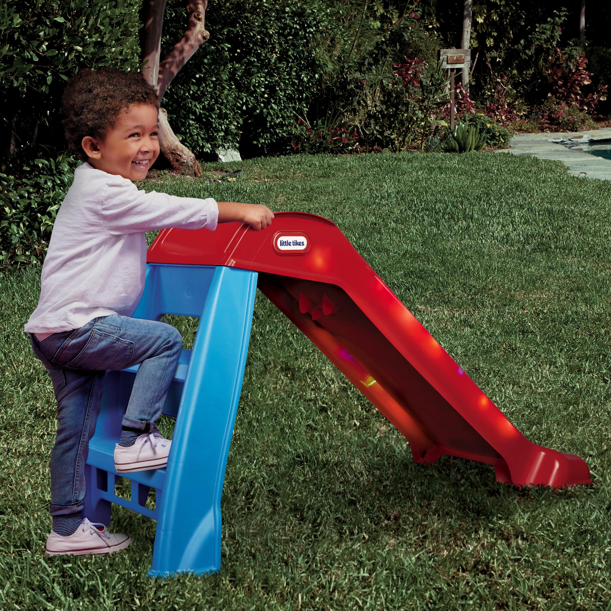 Light up First Slide Indoor Outdoor Playground Slide, Folding Easy Storage, Red, Blue, Kids Toddlers Boys Girls, 18 Months to 6 Years