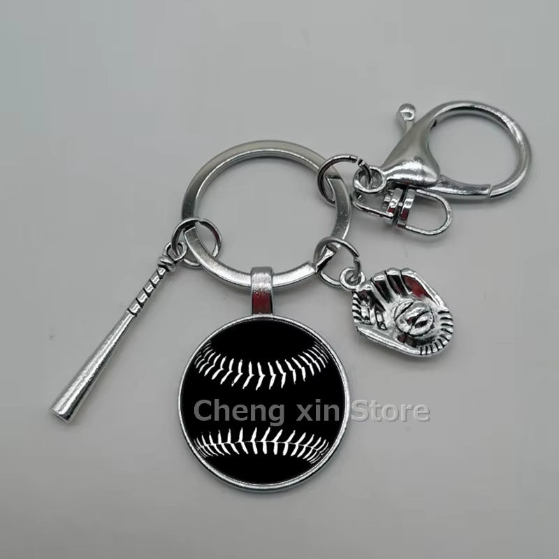 Baseball Softball Convex Photo Glass round Dome Keychain Jewelry, DIY Keychain
