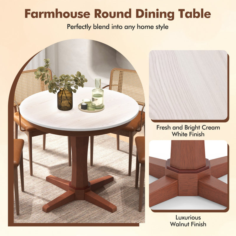 35 Inches Wooden round Dining Table with Pedestal Base