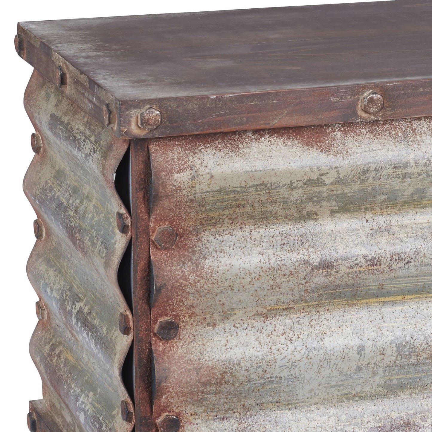 Corrugated Metal Storage Trunk, Rustic Silver, Small