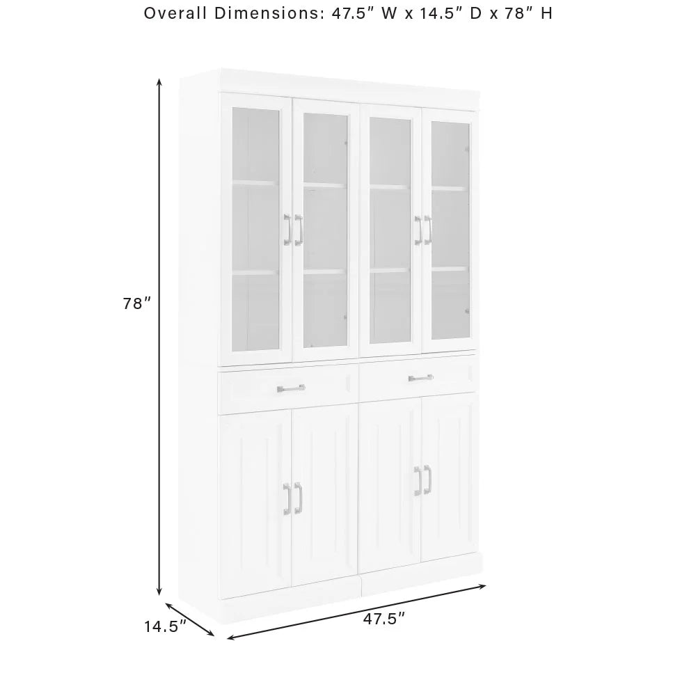 Stanton Wood Pantry with Glass Door in White (Set of 2)
