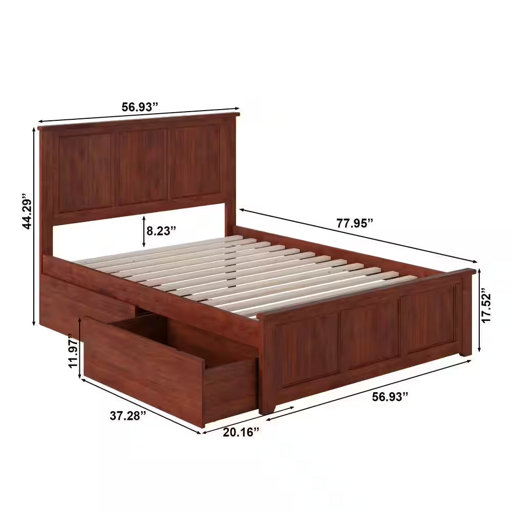 Madison Walnut Full Platform Bed with Matching Foot Board and 2 Urban Bed Drawers