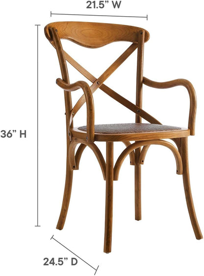 Gear Rustic Modern Farmhouse Elm Wood Rattan Dining Armchair in Walnut