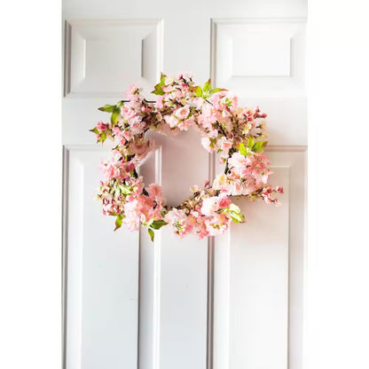24-In. H Artificial Pink Cherry Blossom Wreath